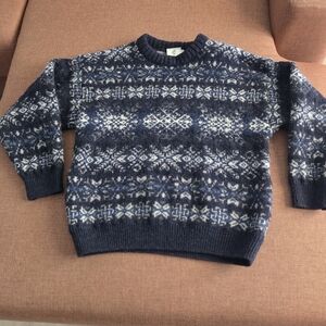 HG Scotland Boys Wool Silk Navy Blue Sweater Fair Isle Nordic 90s Ski Sz.10
